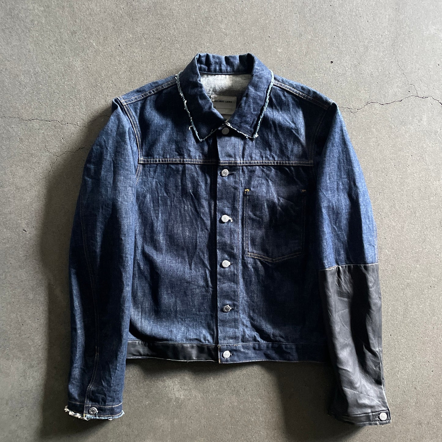 2003ss helmut lang leather sleeve denim jacket 50