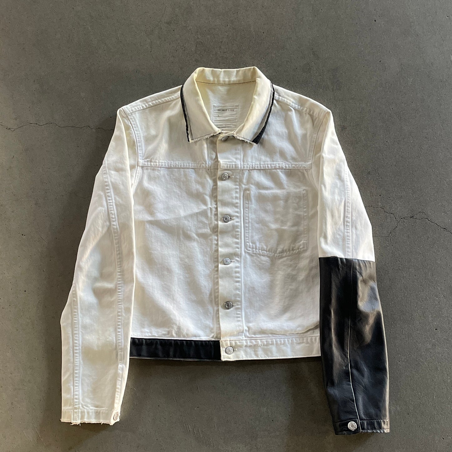 2003ss helmut lang leather sleeve denim jacket 50