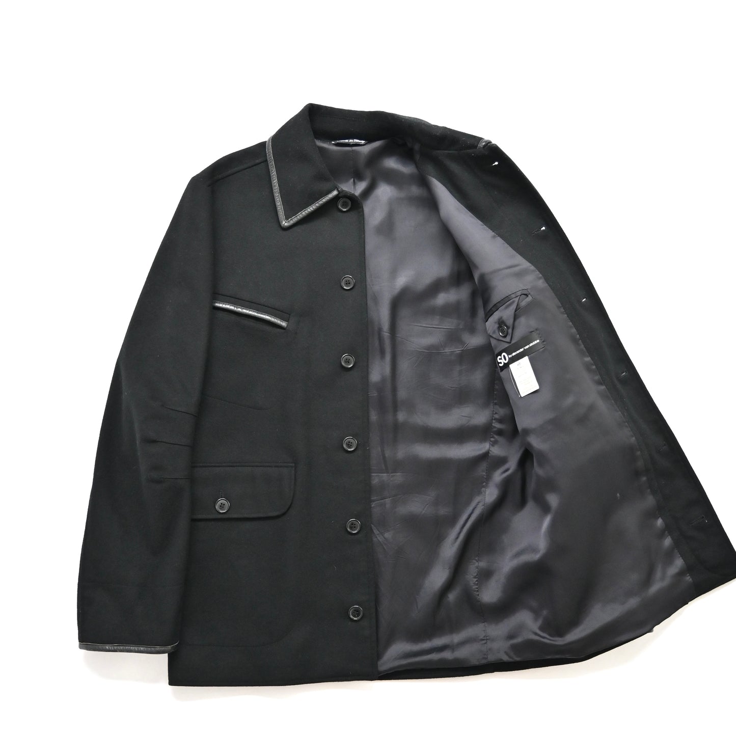 1999aw so by alexander van slobbe leather piping wool jacket 48
