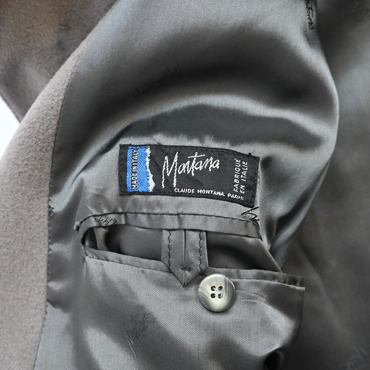 1990s claude montana fur docking wool coat 50