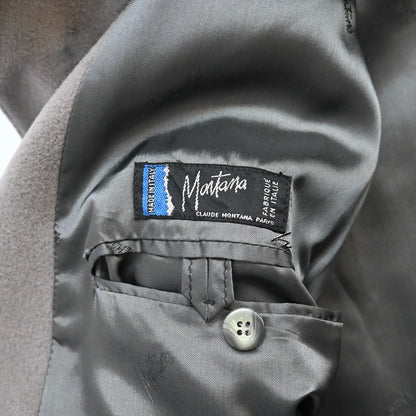 1990s claude montana fur docking wool coat 50