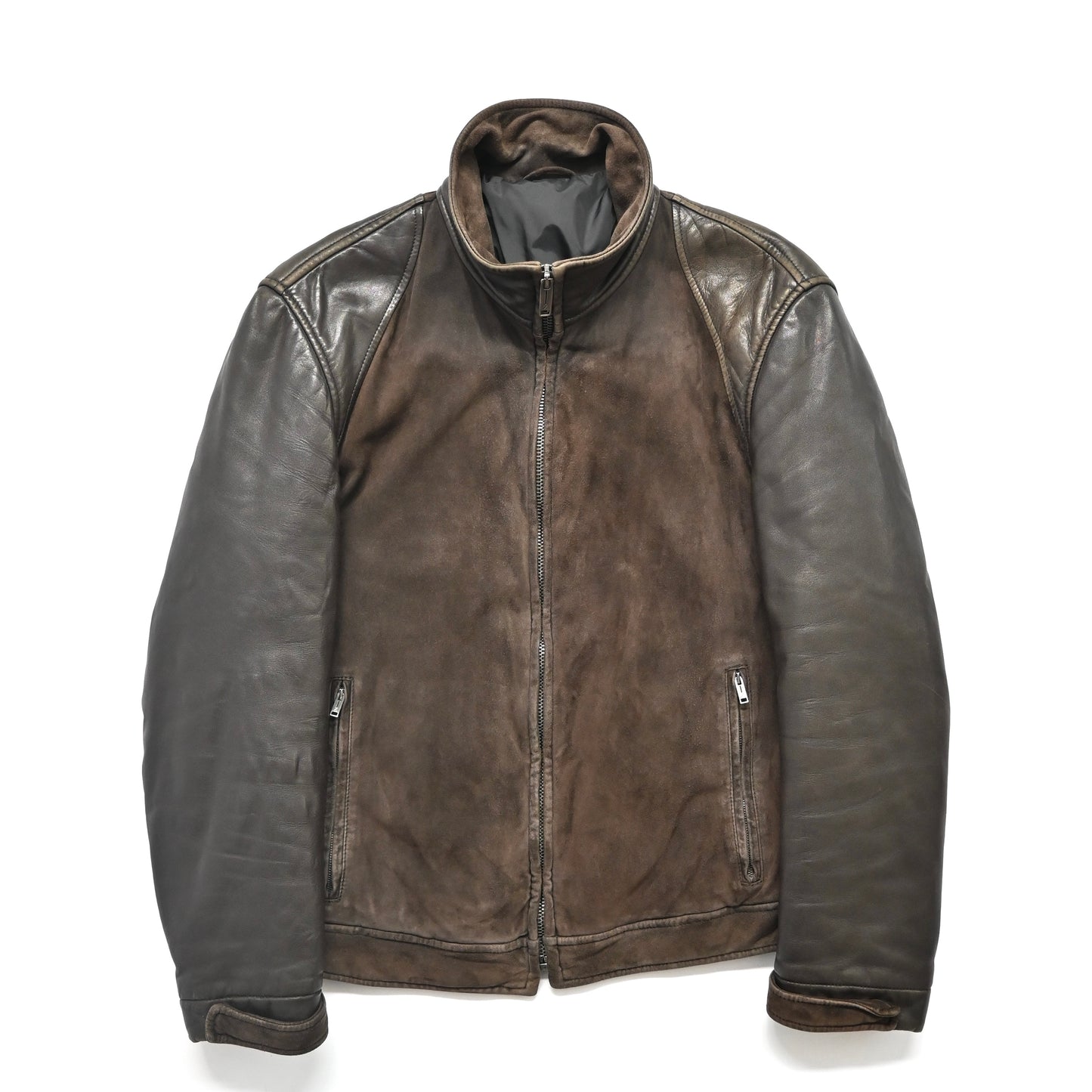 2000s ermenegildo zegna leather docking suede jacket 52