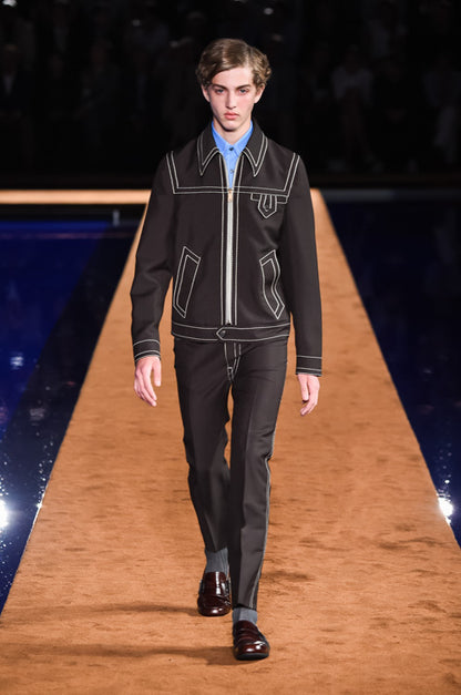 2015ss prada dark brown stitch blouson 48