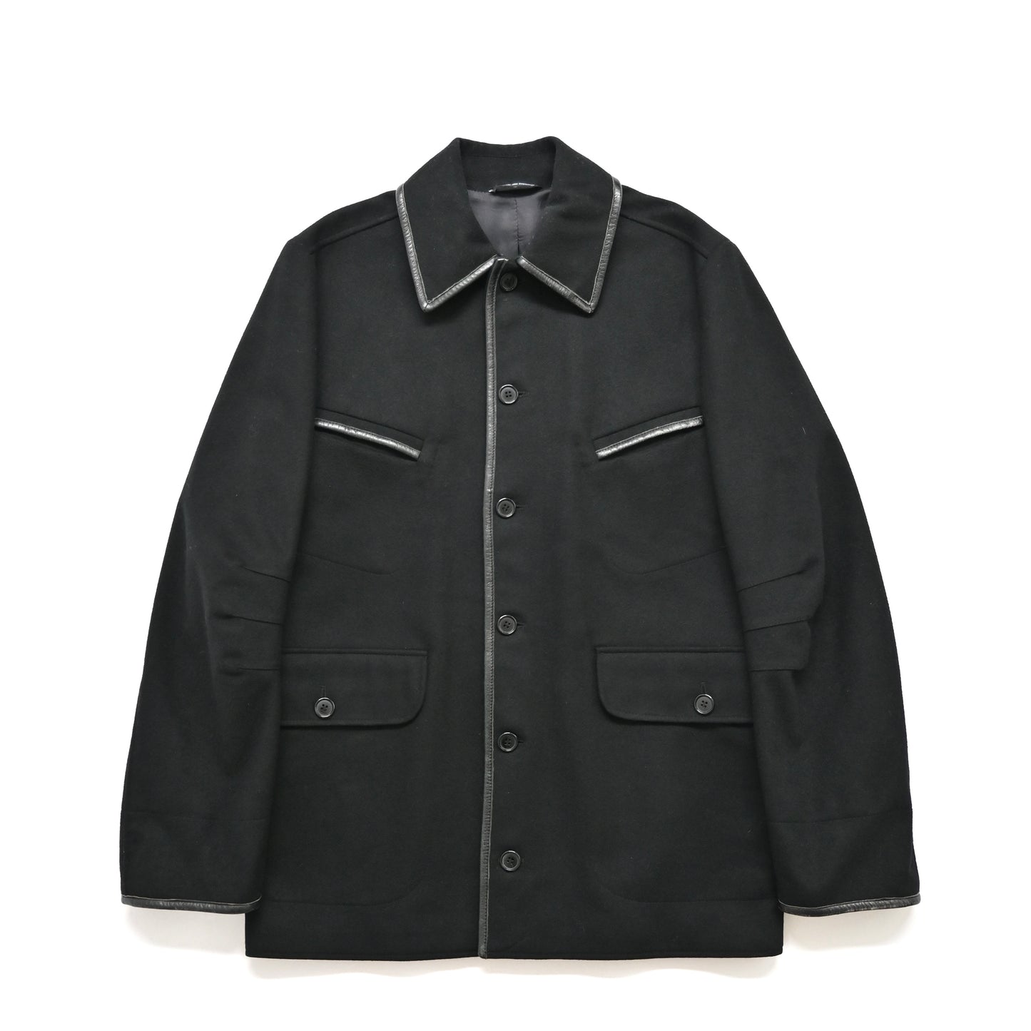 1999aw so by alexander van slobbe leather piping wool jacket 48