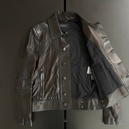 2004ss gucci patchwork leather jacket 48 by Tom ford