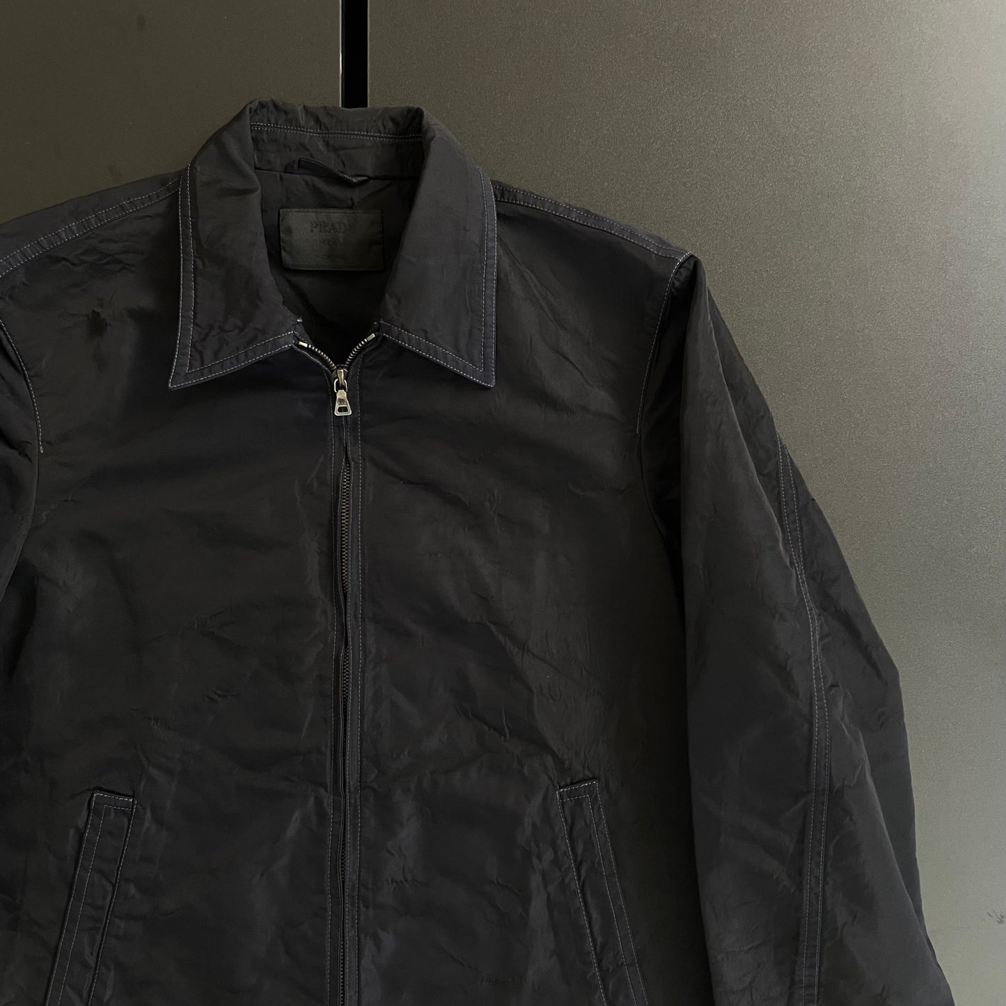 2000s prada blue stitch nylon blouson 48