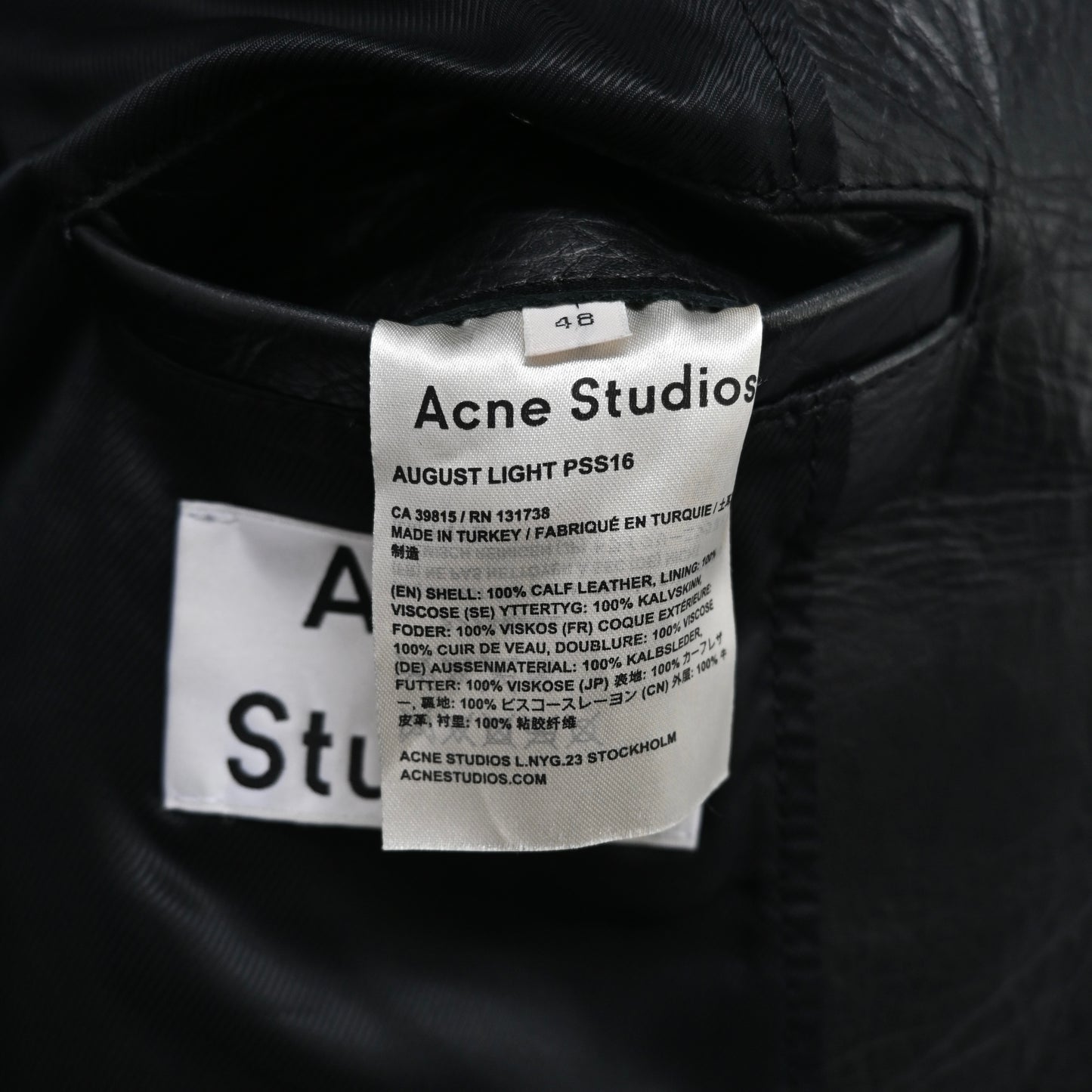2016ss acne studios calfskin black leather jacket 48