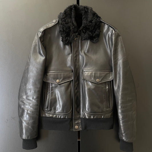 2000s gucci fur docking cow leather jacket 46 by Tom ford