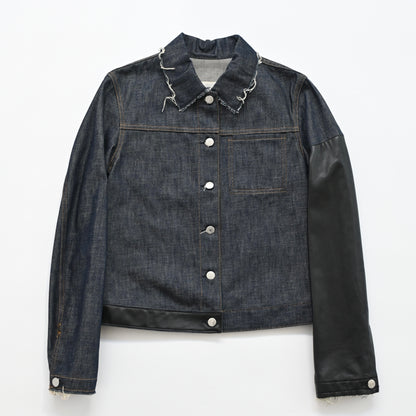 2003ss helmut lang leather sleeve denim jacket 44