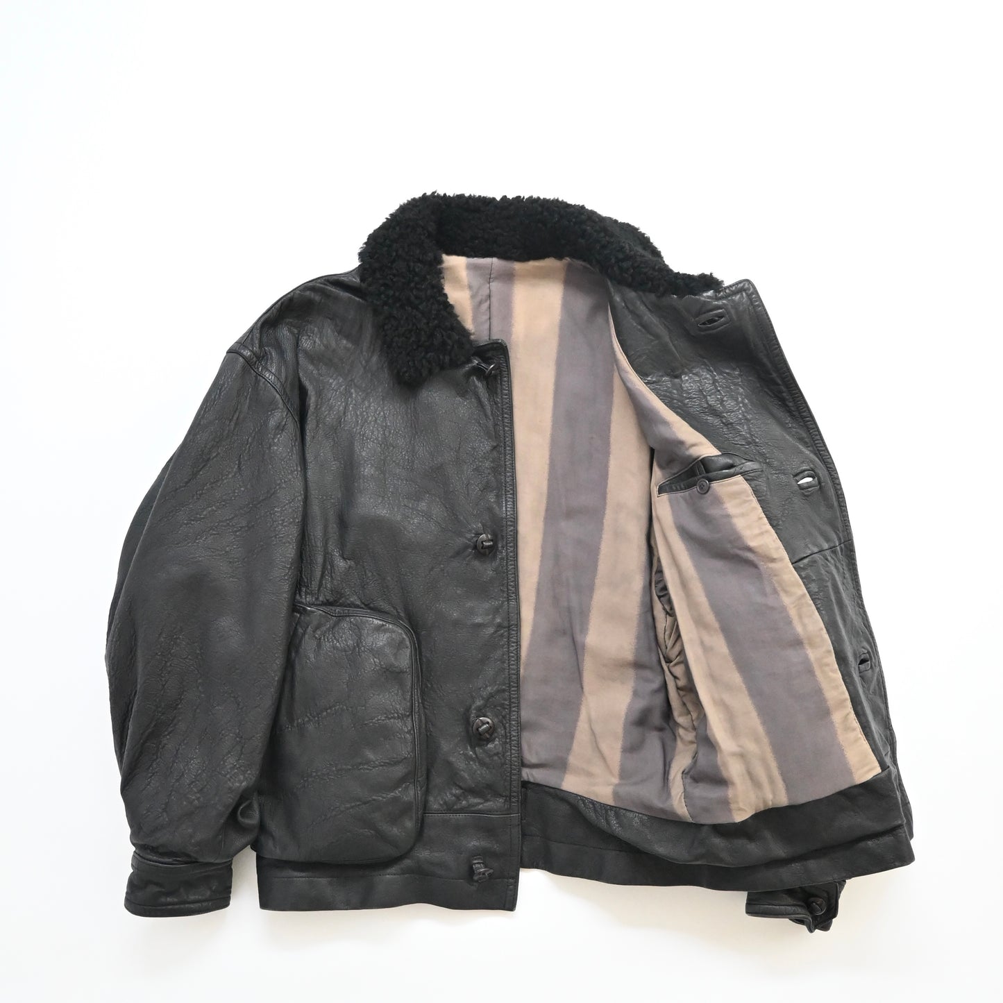 1980s issey miyake mouton neck lamb leather jacket L set up