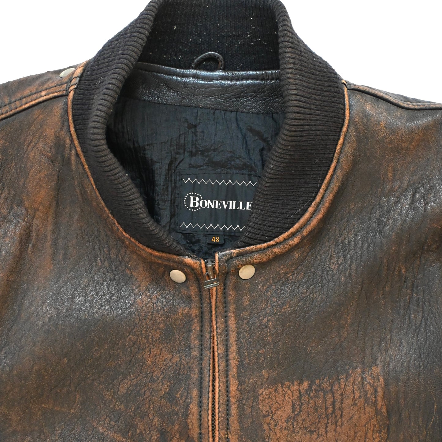 1980s boneville crushed lamb leather bomber jacket 48